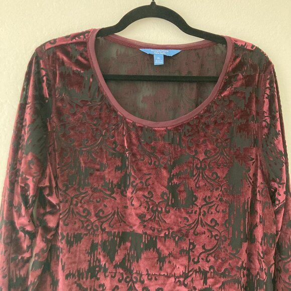 Simply Vera Wang Red Burnout Sheer Velvet Top Womens XL Whimsigoth Y2K Vamp - Picture 2 of 10